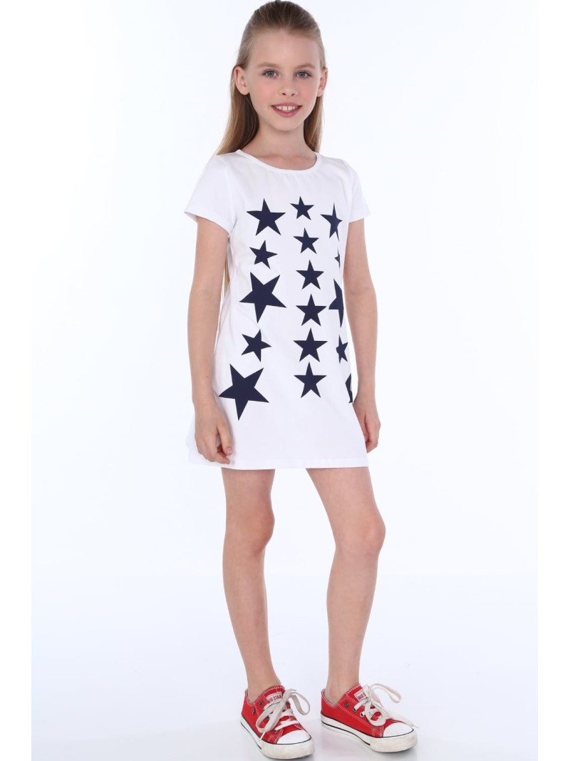 Girls\' dress with stars, white NDZ8244 - Online store - Boutique